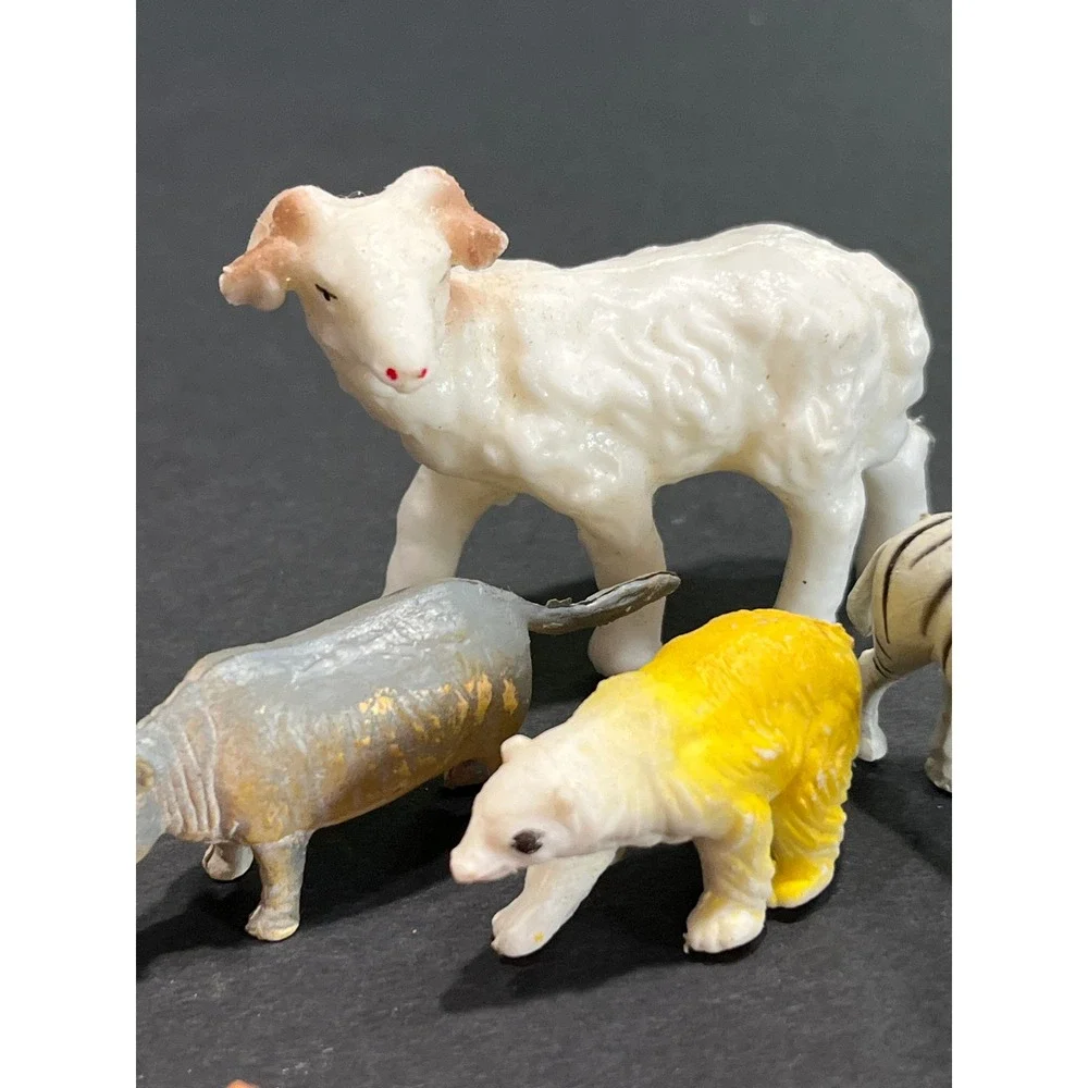 Vintage Miniature Plastic Animal Figurines Lot Ram Zebra Rhino Polar Bear Pigs